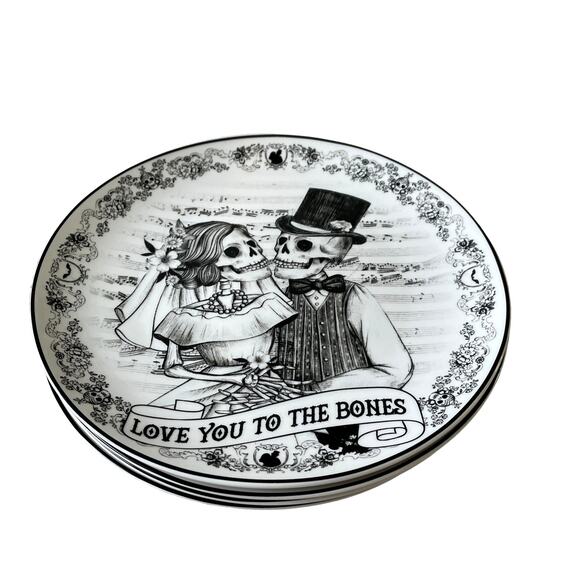 Eaton Fine Dining Halloween ‘Love You To The Bones’ 10.25” Plate Set of 4 - New! - Picture 14 of 15